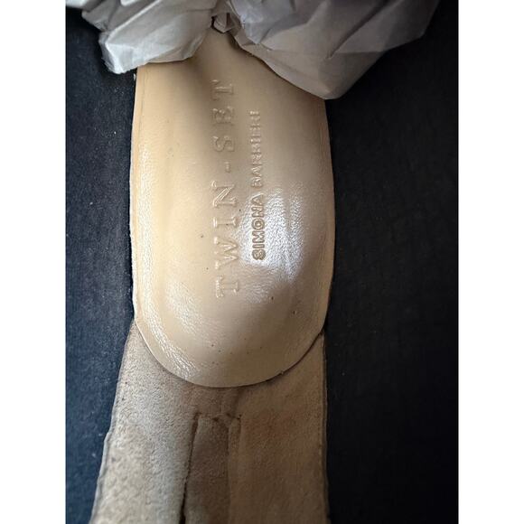 TwinSet Woven Wedge Leather Bootie Taupe Grey Women's Sz 39 US 8.5/9 - Picture 12 of 14